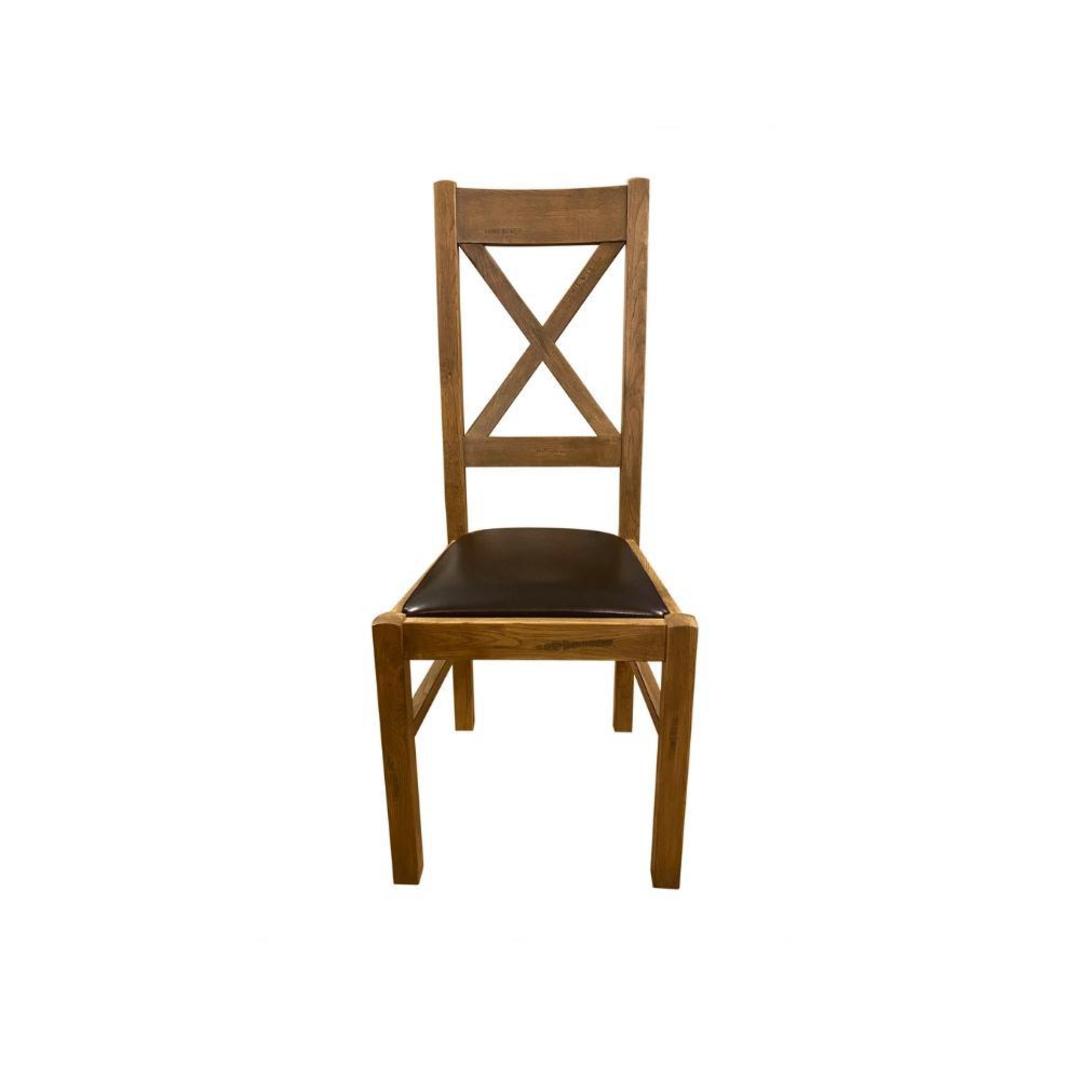 Chateau Cross Back Leather Chairs Dark Oak - Dark Seat image 0